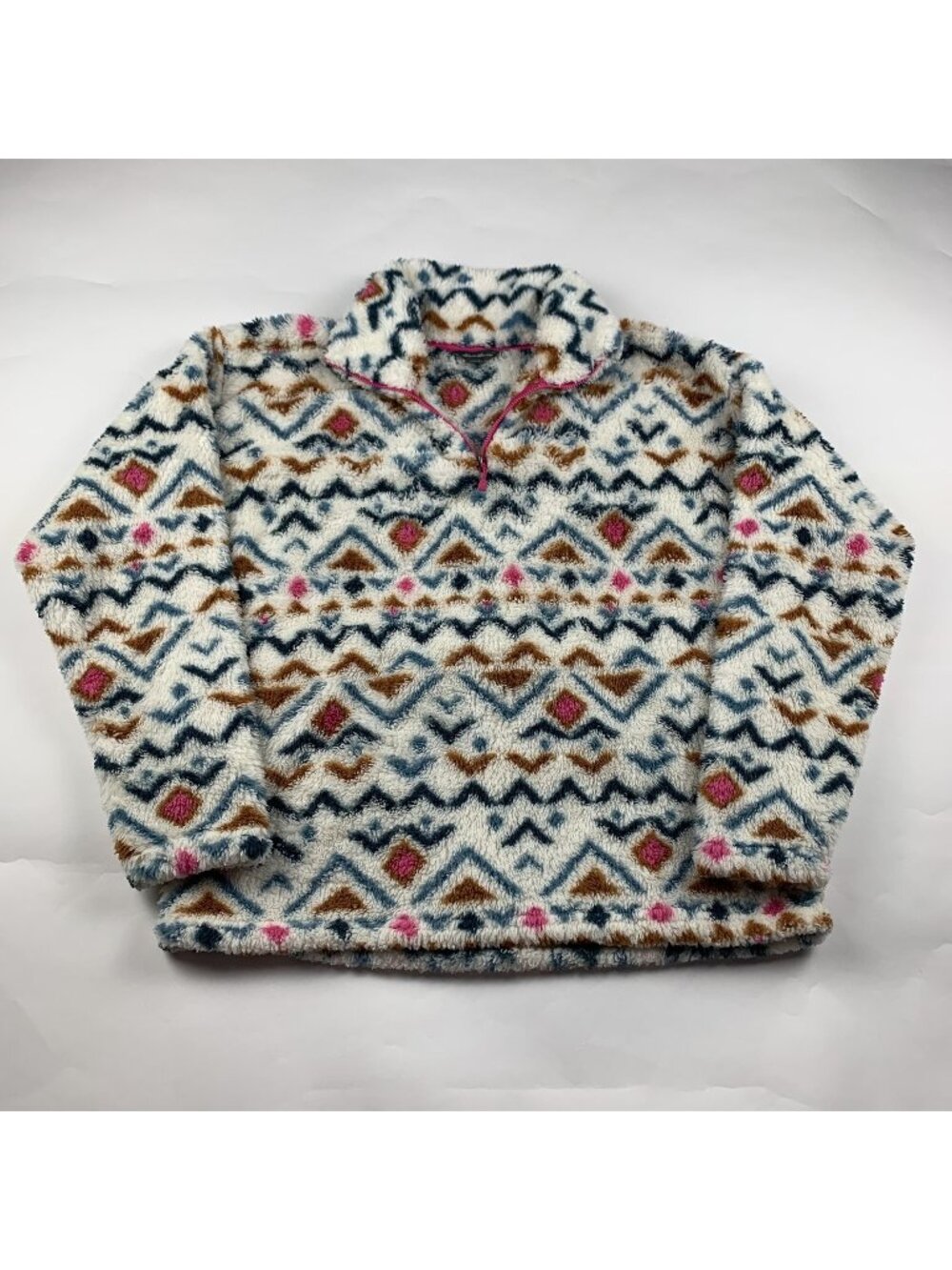 Eddie Bauer Aztec Printed Quest Plush Teddy Fleece Pullover Jacket L